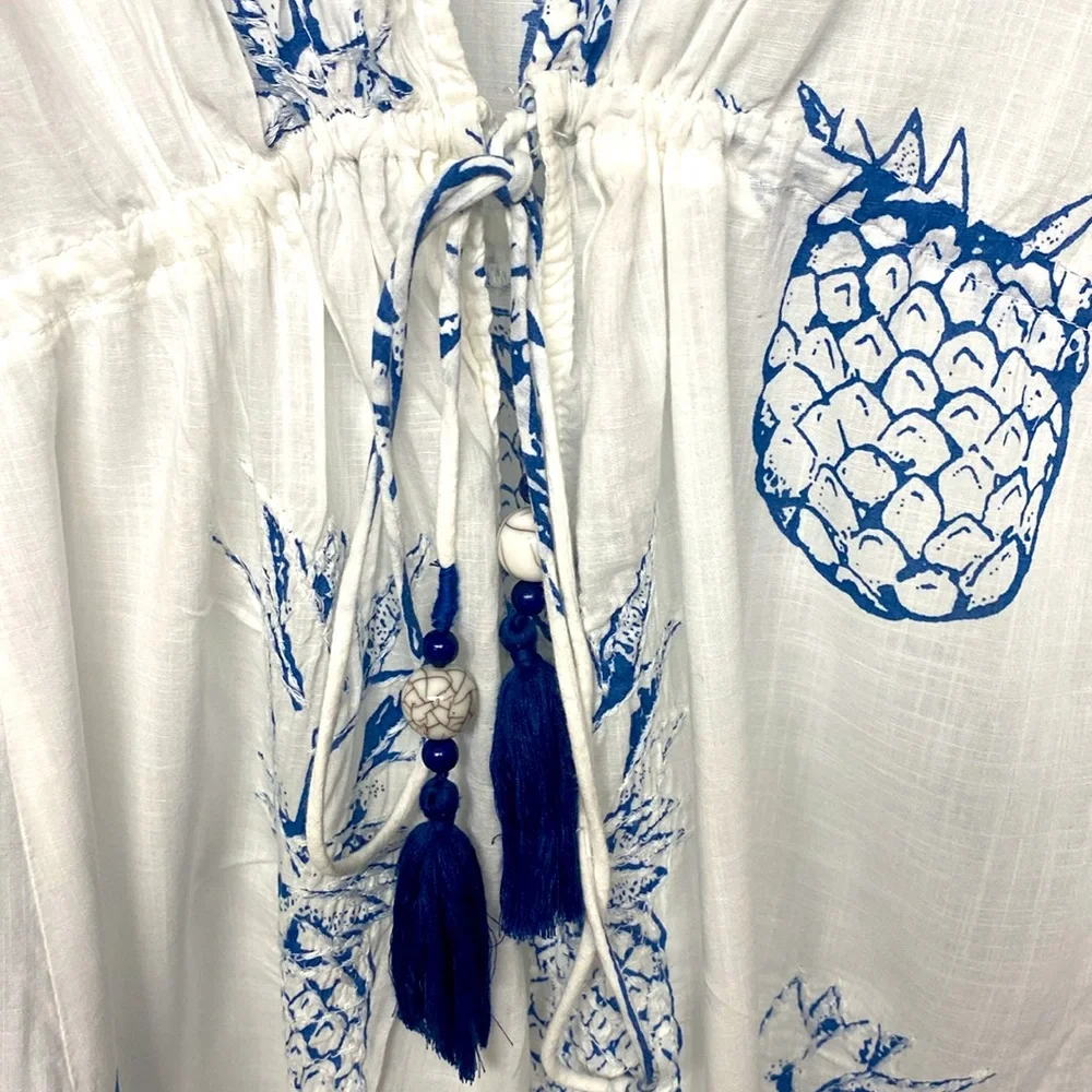 Blue Island White and Blue Pineapple Swim Coverup - Picture 2 of 5